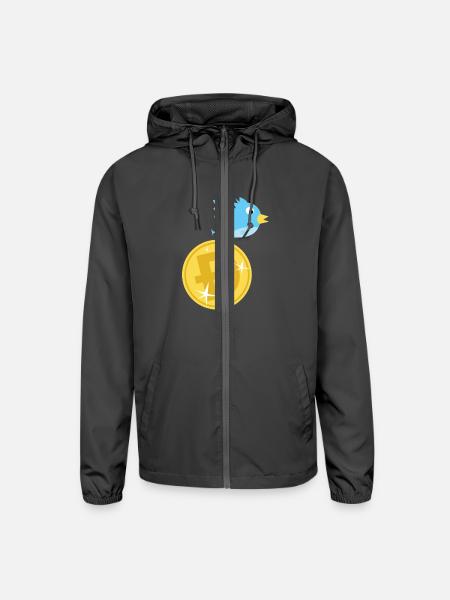 Twitter Bird Flying With Doge Coin - Unisex Lightweight Windbreaker Jacket - graphite - Front