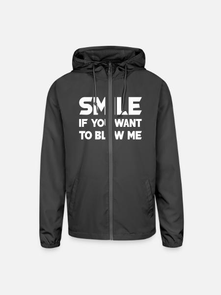 smile if you want to blow me t-shirts - Unisex Lightweight Windbreaker Jacket - graphite - Front