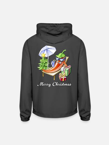 A Chili Merry Christmas under Sunshade and Tree - Unisex Lightweight Windbreaker Jacket - graphite - Back