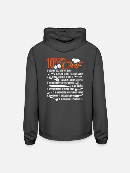 10 Reasons To Date A Chef T Shirt - Unisex Lightweight Windbreaker Jacket - graphite - Back