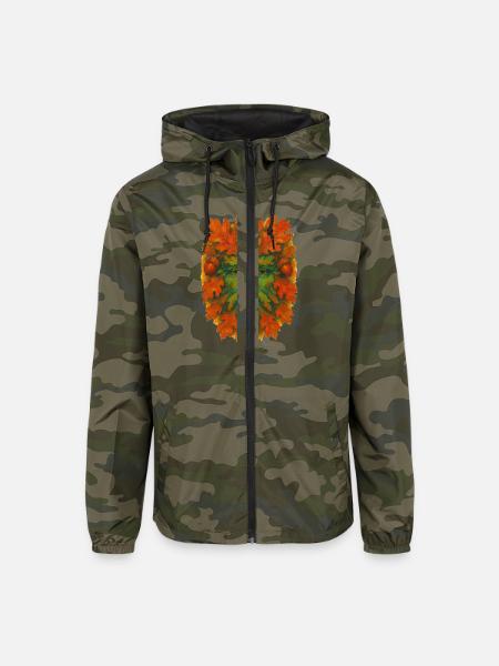Autumn Greenman – Pagan Nature Spirit with Fall Fo - Unisex Lightweight Windbreaker Jacket - green camo - Front