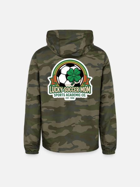 Lucky_Soccer_Mom_St_Patricks_Day_Sports_Tee - Unisex Lightweight Windbreaker Jacket - green camo - Back