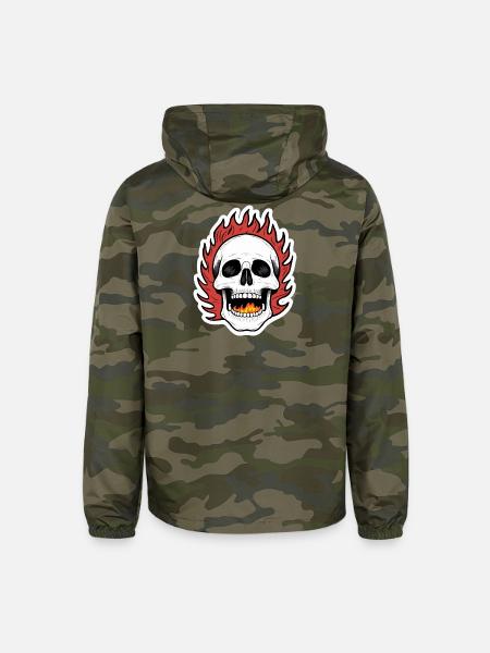 Fiery Skull Bold Flaming Skeleton Design - Unisex Lightweight Windbreaker Jacket - green camo