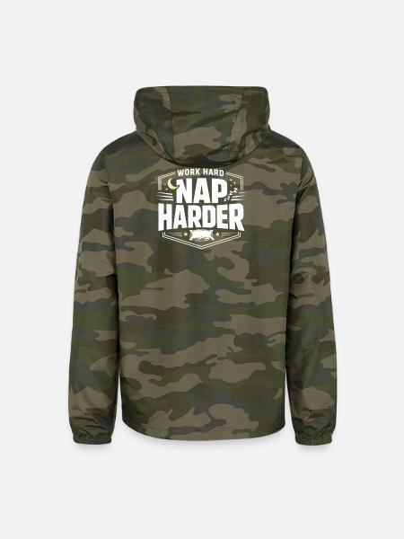 Nap Harder: Sleep Wins Tee - Unisex Lightweight Windbreaker Jacket - green camo