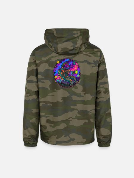 Orbital Brew Astronaut Design - Unisex Lightweight Windbreaker Jacket - green camo - Back