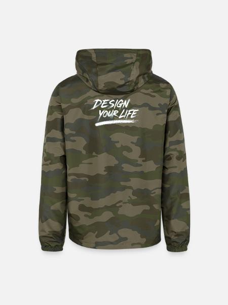 Design Your Life - Minimalist Nomad Brush Art - Unisex Lightweight Windbreaker Jacket - green camo - Back