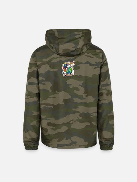 Space Adventure Earth Rocket Illustration - Unisex Lightweight Windbreaker Jacket - green camo - Back
