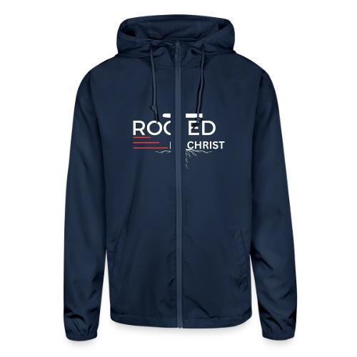 Rooted in Christ (white) - Colossians 2:7 - Unisex Lightweight Windbreaker Jacket