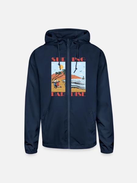 Surfing Paradise Classic Drawing - Unisex Lightweight Windbreaker Jacket - navy - Front