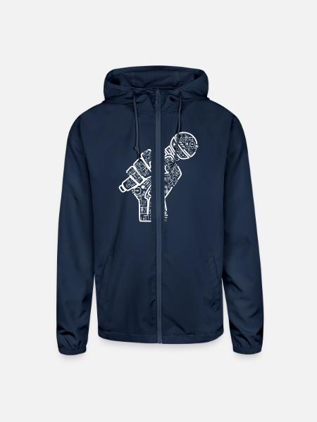 Hand With Microphone Electrics Illustration - Unisex Lightweight Windbreaker Jacket - navy