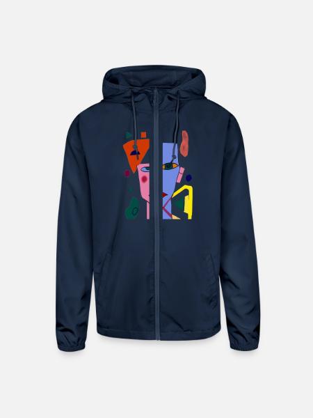 the geometric face - Unisex Lightweight Windbreaker Jacket - navy - Front