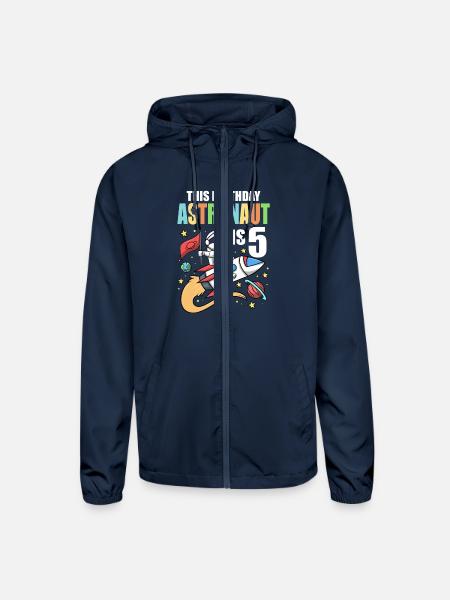 Space Birthday 5 Astronaut Planets Rocket Ship - Unisex Lightweight Windbreaker Jacket - navy - Front