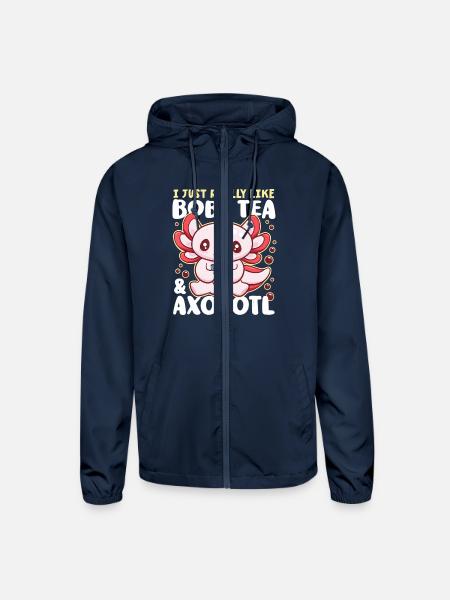 Boba Tea Bubble Tea Axolotl Kawaii Salamander Teen - Unisex Lightweight Windbreaker Jacket - navy - Front