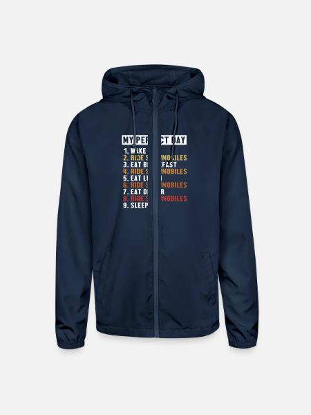 Snowmobiles Perfect Day Snowbike Sledding - Unisex Lightweight Windbreaker Jacket - navy - Front