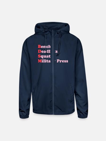 Bench Deadlifts Squats Military Press Apparel - Unisex Lightweight Windbreaker Jacket - navy - Front