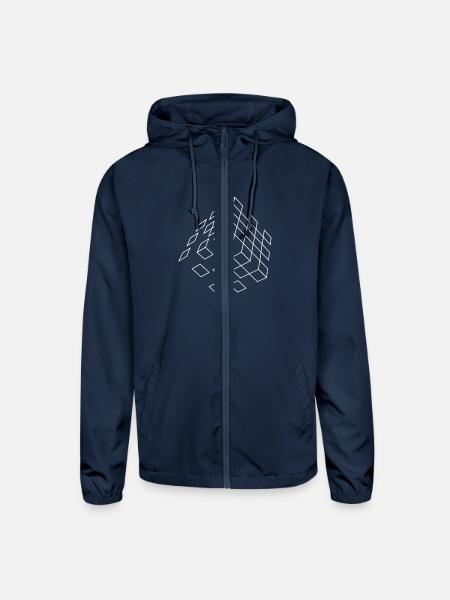 Cubic Wireframe black design - Unisex Lightweight Windbreaker Jacket - navy - Front