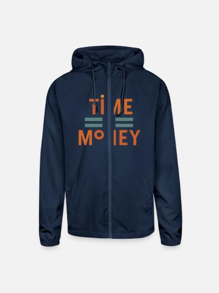 Time is Money" - Smart and Inspiring Design - Unisex Lightweight Windbreaker Jacket - navy - Front