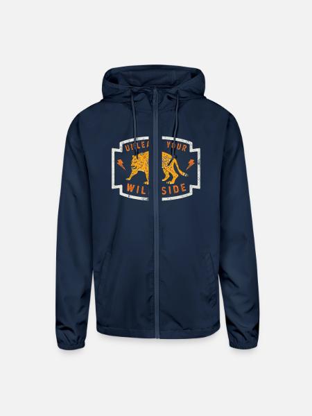 Wild Side Jaguar Cheetah Wildlife Cat - Unisex Lightweight Windbreaker Jacket - navy - Front
