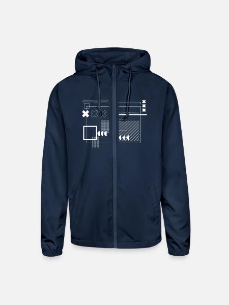 retro gamer geometric design - Unisex Lightweight Windbreaker Jacket - navy - Front