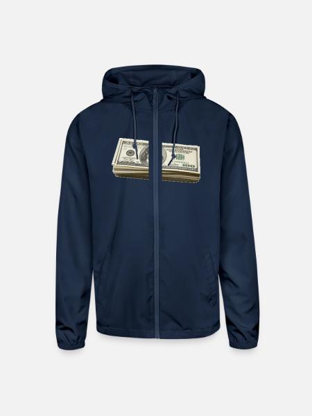 100 Dollar Bills - Unisex Lightweight Windbreaker Jacket - navy - Front
