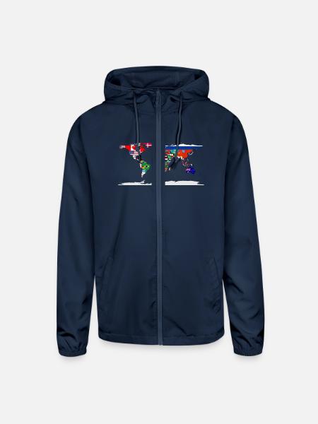 Flag Map Of The World - Unisex Lightweight Windbreaker Jacket - navy