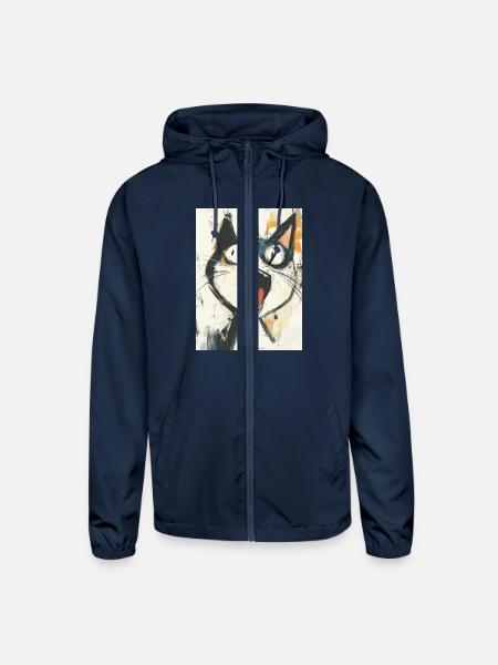 Funny Screaming Cat – Meme Expression T-Shirt - Unisex Lightweight Windbreaker Jacket - navy - Front