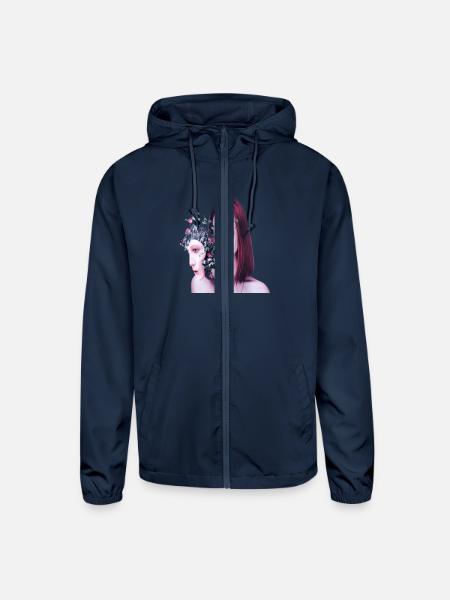 The woman with the mechanical face - Unisex Lightweight Windbreaker Jacket - navy - Front