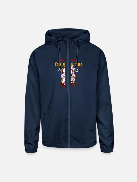 Anime Themed Design - Unisex Lightweight Windbreaker Jacket - navy - Front
