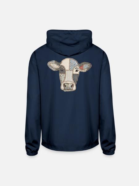 Patchwork Cow Portrait - Unisex Lightweight Windbreaker Jacket - navy - Back