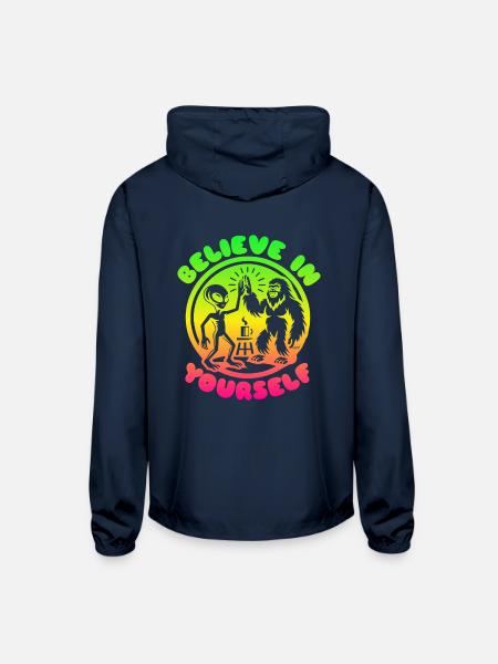 Believe in Yourself Inspirational Yeti & Alien - Unisex Lightweight Windbreaker Jacket - navy - Back