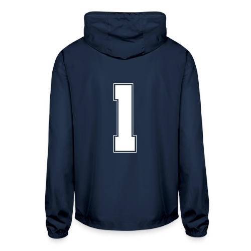 White Number 1 – Varsity Font - Unisex Lightweight Windbreaker Jacket