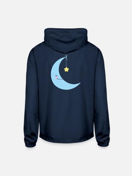 Lullaby Moon Crescent with Star - Unisex Lightweight Windbreaker Jacket - navy - Back