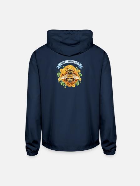Bee Honeycomb Art – Sweet Simplicity, Save the Bee - Unisex Lightweight Windbreaker Jacket - navy - Back
