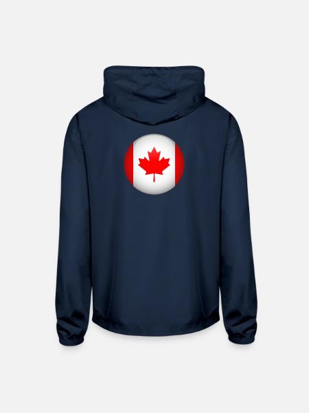 Canada Flag Round Maple Leaf Badge - Unisex Lightweight Windbreaker Jacket - navy - Back