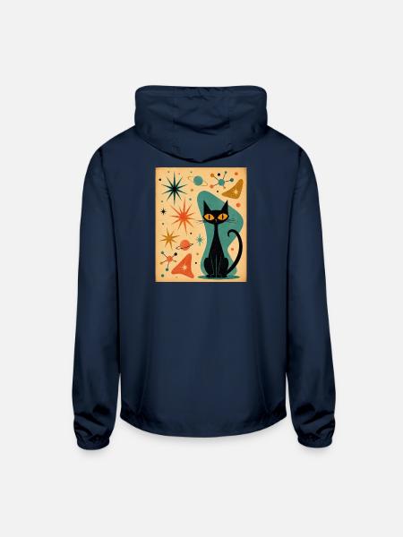 Cosmic Cat in Retro Orbit - Unisex Lightweight Windbreaker Jacket - navy - Back