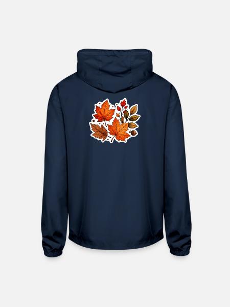 Autumn Maple Leaves Watercolor - Unisex Lightweight Windbreaker Jacket - navy - Back