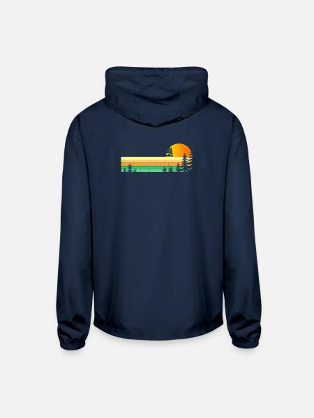 Sunset Pines Retro Landscape - Unisex Lightweight Windbreaker Jacket - navy - Back