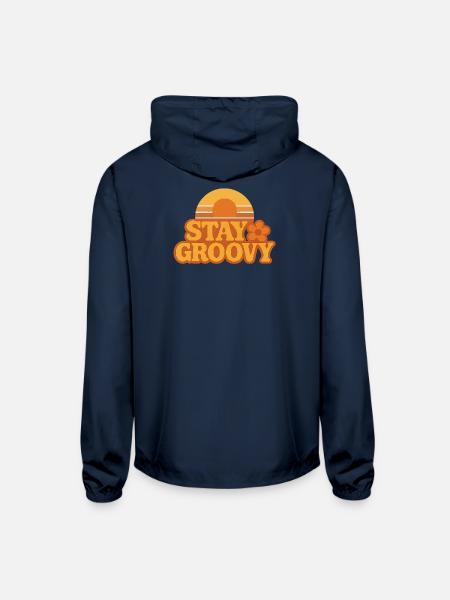 Retro Sunset Stay Groovy Graphic - Unisex Lightweight Windbreaker Jacket - navy