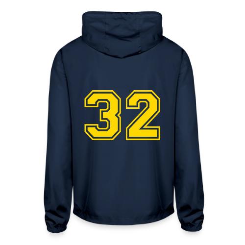Number 32 in a classic athletic collegiate font - Unisex Lightweight Windbreaker Jacket
