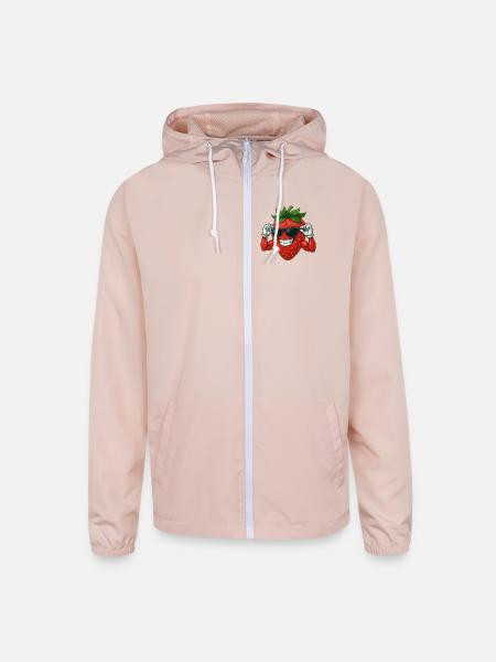Cool strawberry with sunglasses in summer - Unisex Lightweight Windbreaker Jacket - blush pink  - Front