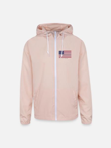 Patriotic American Flag with In God We Trust - Unisex Lightweight Windbreaker Jacket - blush pink  - Front