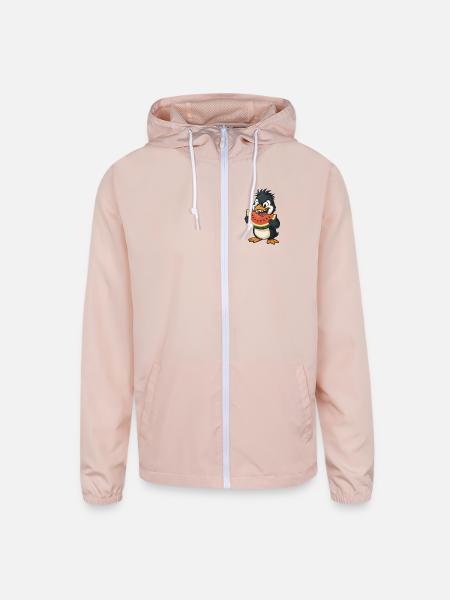 Funny penguin watermelon summer fruit cartoon - Unisex Lightweight Windbreaker Jacket - blush pink  - Front