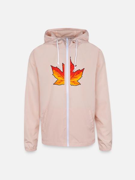 Pixel Maple Leaf – Retro Autumn Beauty - Unisex Lightweight Windbreaker Jacket - blush pink  - Front