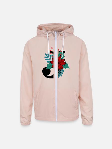 Christmas Letter J With Holly - Unisex Lightweight Windbreaker Jacket - blush pink  - Front