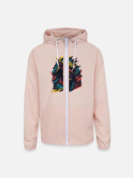 Random Face - Unisex Lightweight Windbreaker Jacket - blush pink  - Front