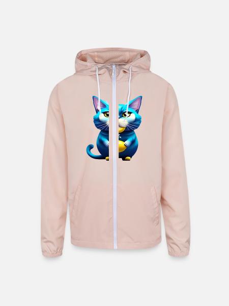 Blue cat - Unisex Lightweight Windbreaker Jacket - blush pink