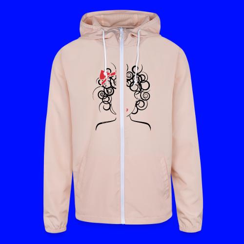 Curly Girl with Red Bow - Unisex Lightweight Windbreaker Jacket