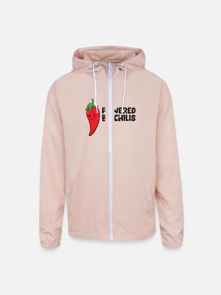 Funny Chili Lover Powered By Chilis - Unisex Lightweight Windbreaker Jacket - blush pink  - Front