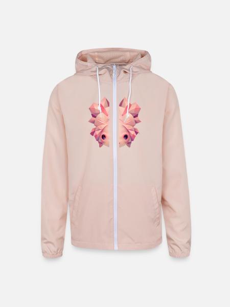 Cute Axolotl Polygon Low Poly Salamander Face - Unisex Lightweight Windbreaker Jacket - blush pink  - Front