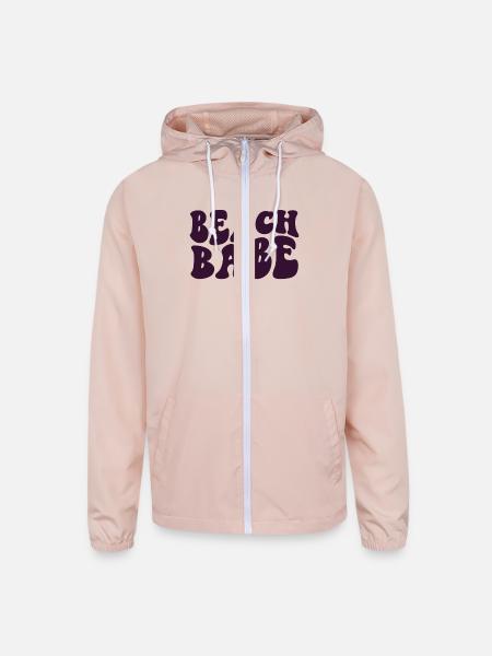 Beach Babe Purple Beach Theme Bachelorette - Unisex Lightweight Windbreaker Jacket - blush pink  - Front